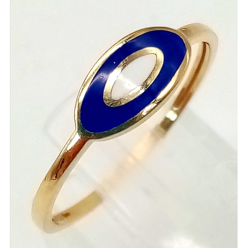 576 - AN UNIQUE 14K YELLOW GOLD ENAMEL EVIL EYE RING, 1G SIZE N 1/2