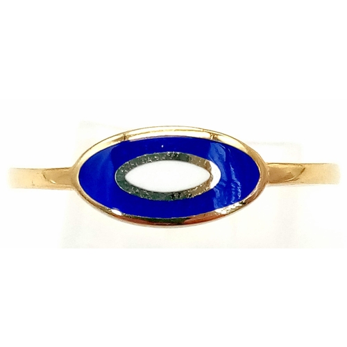 576 - AN UNIQUE 14K YELLOW GOLD ENAMEL EVIL EYE RING, 1G SIZE N 1/2