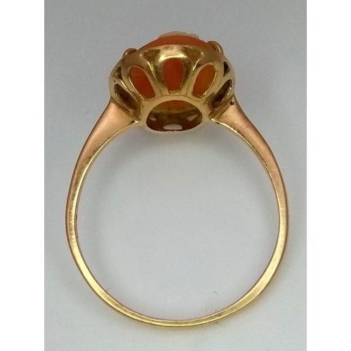 654 - A Vintage 9 Carat Gold Cameo Set Ring, Size P. 

Crown Measures 1.6cm Length and the Ring Weighs 2.6... 