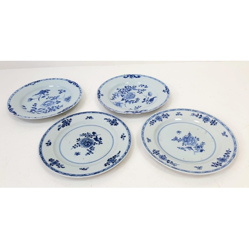 143 - Four 18th Century Chinese Blue and White Ceramic Plates - Export. 24cm diameter. Please see photos f... 