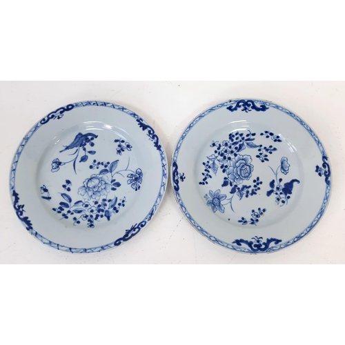 143 - Four 18th Century Chinese Blue and White Ceramic Plates - Export. 24cm diameter. Please see photos f... 