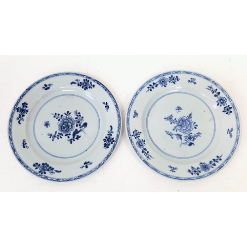 143 - Four 18th Century Chinese Blue and White Ceramic Plates - Export. 24cm diameter. Please see photos f... 