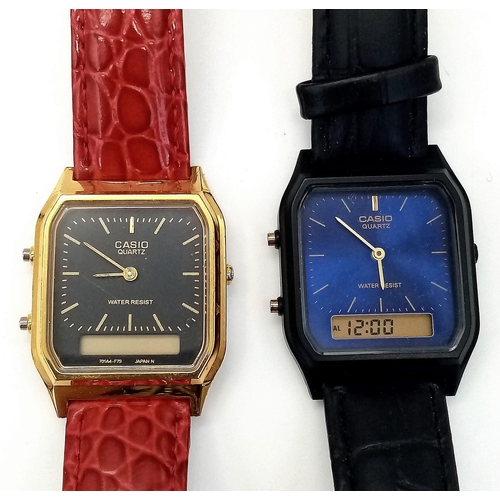 798 - Four CASIO watches, rectangular case 32 x 28 mm, quartz movement (all in working order), leather str... 