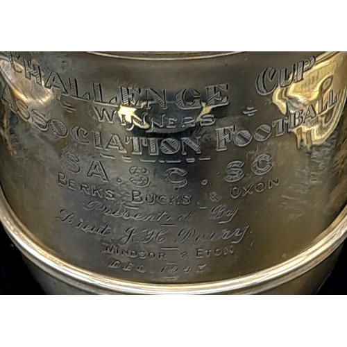 884 - THE ASSOCIATION FOOTBALL CHALLENGE CUP DATED DECEMBER 1943 IN SOLID HALLMARKED SILVER .  656gms    2... 