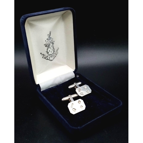 614 - A Pair of 1997 Hallmarked Mappin & Webb Silver Ingot Style Cufflinks.
Lever Action. 
Measure 1.6cm W... 