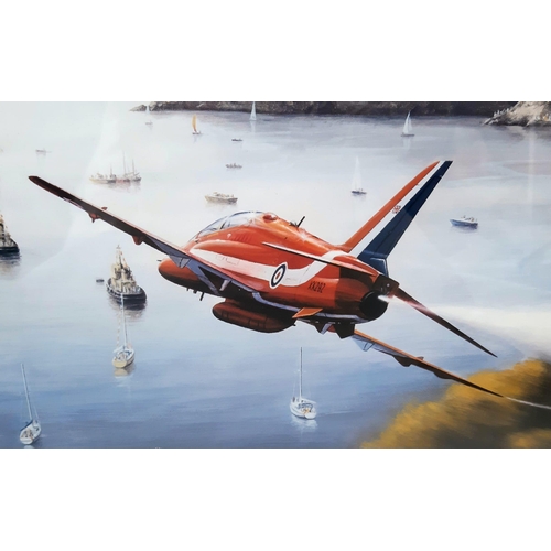 661 - A 2002 Limited Edition Signed Framed and Glazed Print (90 of 500) of The Red Arrows over Fowey Cornw... 