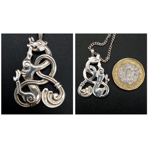 737 - A Vintage Bespoke Sterling Silver Hallmarked Celtic/Viking Dragon Pendant Necklace. 
Made by Kenneth... 