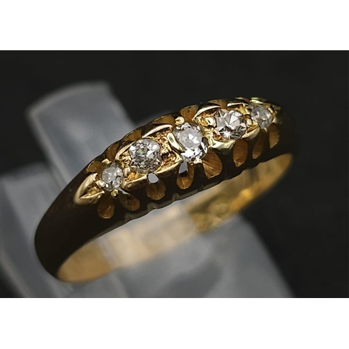 211 - 18K YELLOW GOLD ANTIQUE DIAMOND 5 STONE RING 0.25CT 

HALLMARKED CHESTER 1919 
WEIGHT: 3.7G