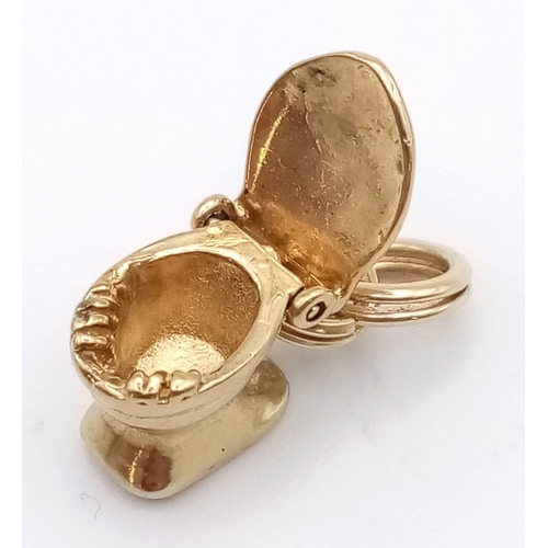 763 - A VINTAGE 9K YELLOW GOLD TOILET CHARM WITH OPENING LID ENGRAVED WITH THE WORDS LIFER WASN'T MEANT TO... 