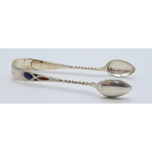 765 - A Rare Pair of 1878/1879 Hallmarked Silver Hard Stone Set Sugar Tongs.

Believed to be by John Fauch... 