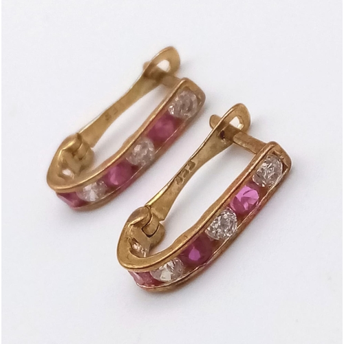 482 - 14K YELLOW GOLD RED AND WHITE STONE EARRINGS

WEIGHT: 1.1G