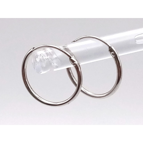 1001 - PAIR OF 9K WHITE GOLD SLEEPER HOOP EARRINGS, NEW AND UNWORN 0.4G