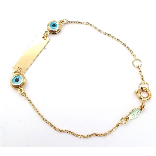 541 - 18K YELLOW GOLD EVIL EYE BABY BRACELET, WEIGHT 1.7G