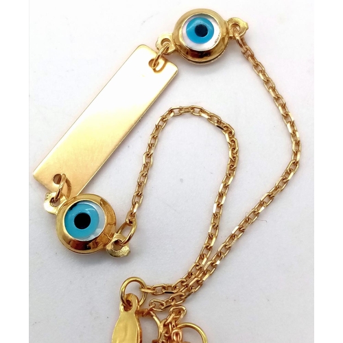 541 - 18K YELLOW GOLD EVIL EYE BABY BRACELET, WEIGHT 1.7G