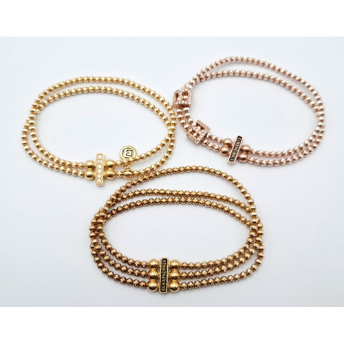 945 - Set of 3 elasticated bracelets, Sterling silver with gold plating setting (total weight 47.2g)