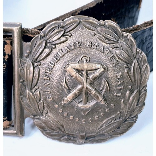 635 - A Very Rare US Navy Belt with Brass Buckle Marked Confederate States Navy and on the Reverse ISAAC, ... 