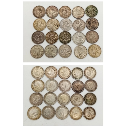 1023 - A Parcel of 20 Pre-1947 Silver Three Pence Pieces.

All Fine to Very Fine Condition. 
Various Years.... 