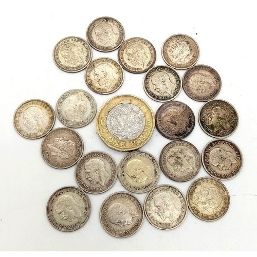 1023 - A Parcel of 20 Pre-1947 Silver Three Pence Pieces.

All Fine to Very Fine Condition. 
Various Years.... 