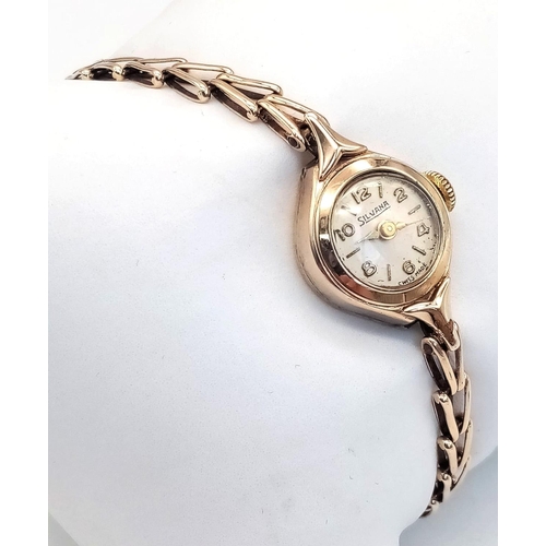 178 - A Vintage Silvana 9K Gold Ladies Watch. 9K gold bracelet and case - 15mm. Mechanical movement in wor... 