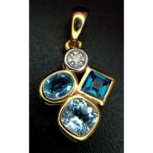 625 - 9K YELLOW GOLD DIAMOND & TOPAZ SET PENDANT 

WEIGHT: 1.1G