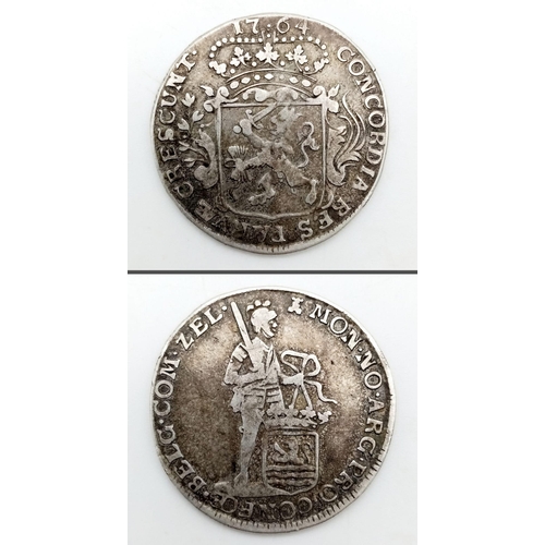 31 - A 1764 Netherlands 1/4 Ducat Silver Coin. Zeelandia province. KM99. Please see photos for conditions... 