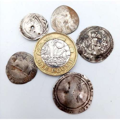 454 - A Small Group of Five Hammered Commonwealth Silver Coins - Including, James I, Edward III and Elizab... 