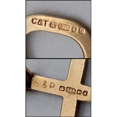 592 - Two 9K Yellow Gold Pendants - A Cross and the Letter C.
1.25g total weight.