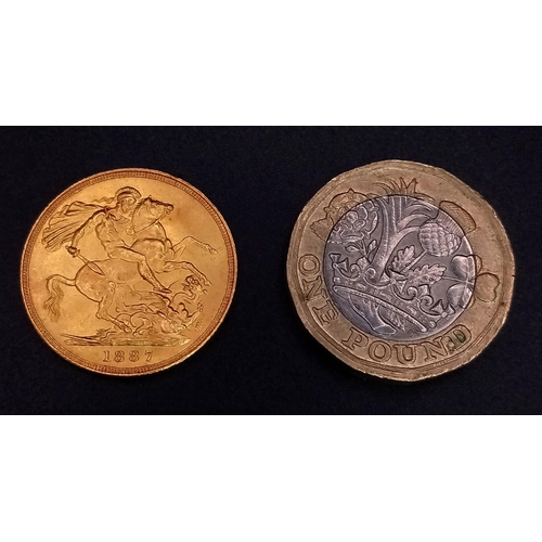1 - An 1887 Queen Victoria 22k Gold Full Sovereign. EF but please see photos