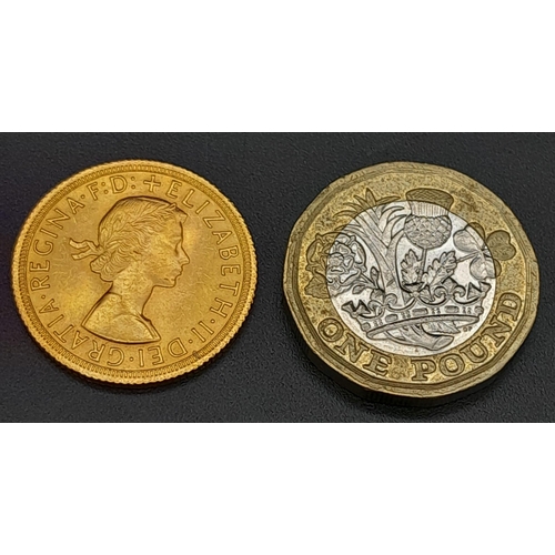 501 - A 1964 Queen Elizabeth II 22K Gold Full Sovereign. EF but please see photos.