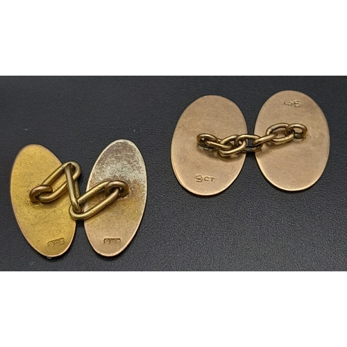 588 - A Pair of 9K Yellow Gold Classic Oval Cufflinks. 5.06g total weight.