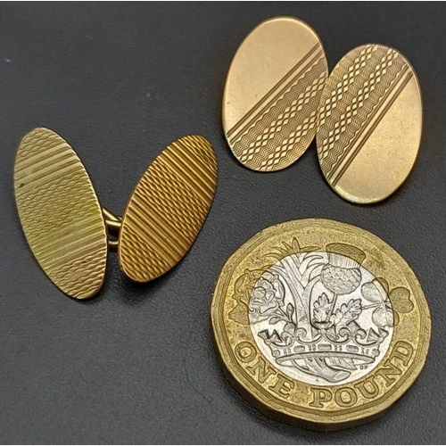 588 - A Pair of 9K Yellow Gold Classic Oval Cufflinks. 5.06g total weight.