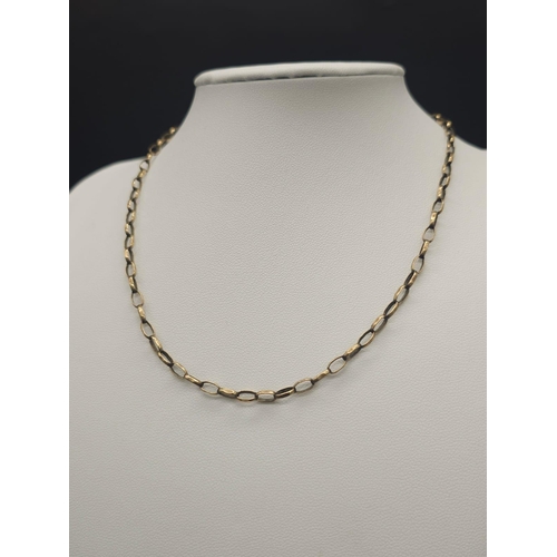 596 - A Vintage 9K Yellow Gold Elongated Belcher Link Necklace. 
38cm. 4.9g weight.