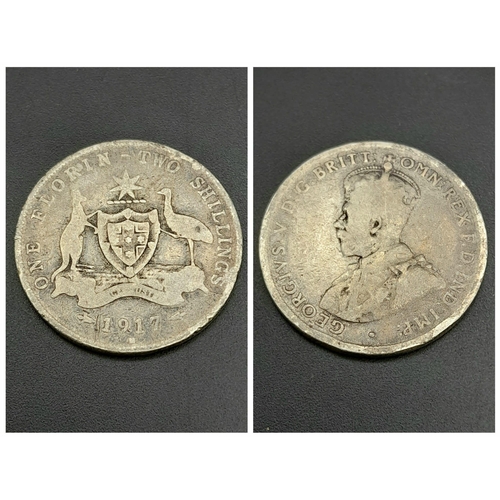 904 - Two Australian Silver Florin Coins. 1911 and 1917.