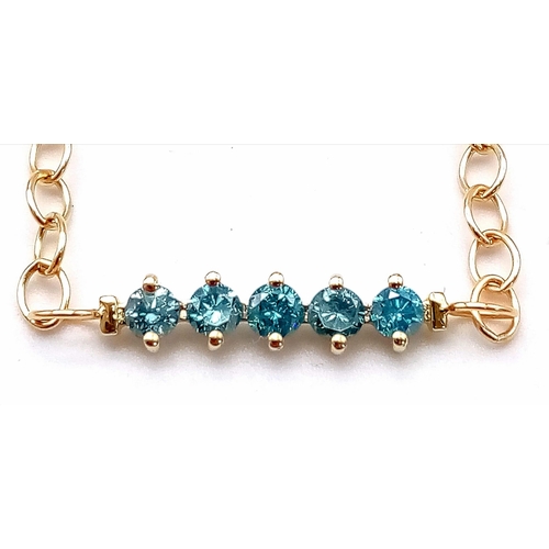 1015 - A 14K Yellow Gold Fancy Blue Five-Stone Diamond Bracelet. 
0.35ctw. 16cm length. 1.45g total weight.