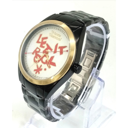 448 - A Vivienne Westwood Black Ceramic 'Let it Rock' Quartz Watch. Case - 35mm. As new, in working order.