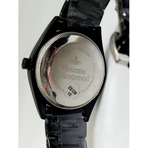 448 - A Vivienne Westwood Black Ceramic 'Let it Rock' Quartz Watch. Case - 35mm. As new, in working order.