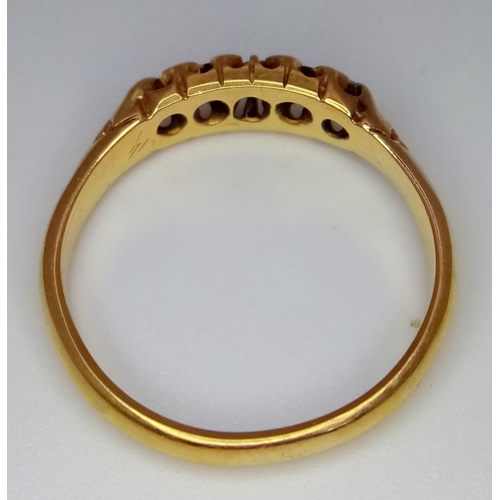 300 - Exquisite 18K Yellow Gold Rubies & Diamond Ring. Antique Hallmark for Chester, 1901. Ring Size T. 4.... 