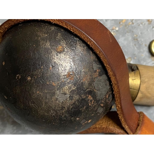 688 - An Inert WW1 French Model 1914 Bracelet Ball Grenade. The carrier is a reproduction and a reproducti... 