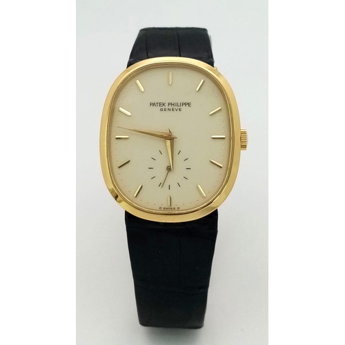 65 - A Vintage Patek Phillipe 18K Gold Gents Watch. Original black leather strap with 18k gold buckle. 18... 