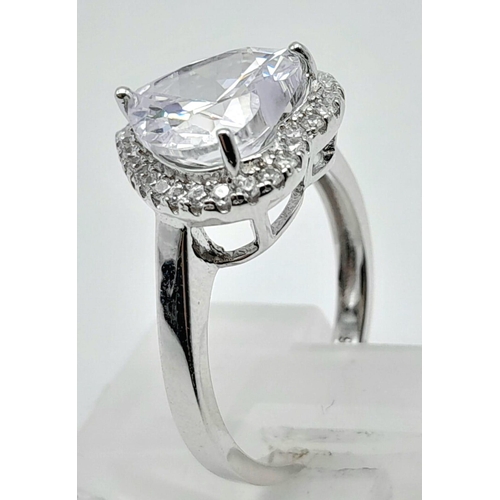 1128 - A 925 Silver Heart Shaped CZ Ring. Size O. Ref: 7160