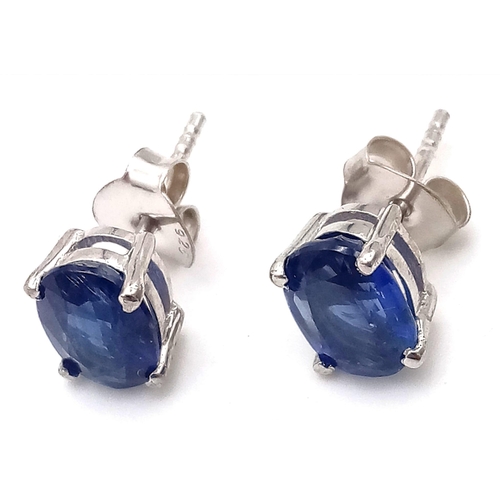 1163 - A pair of kyanite stud earrings set in silver. Ref: 5629