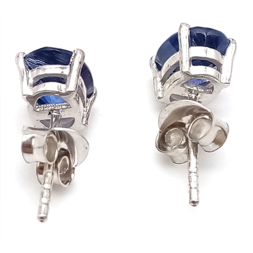 1163 - A pair of kyanite stud earrings set in silver. Ref: 5629