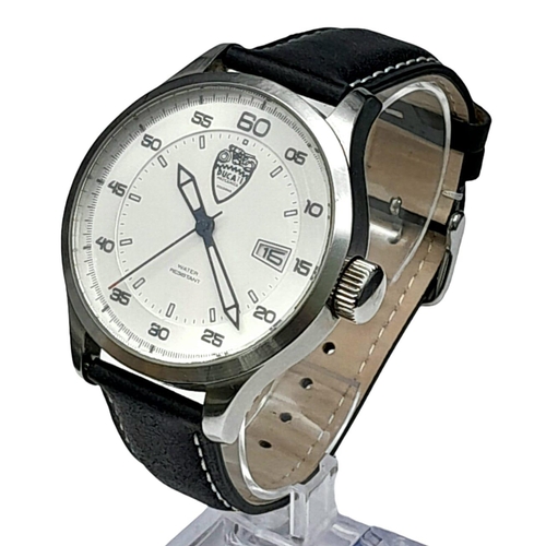 1157 - A Ducati Gents Quartz Watch. Black leather strap. Stainless steel case - 47mm. White dial with date ... 