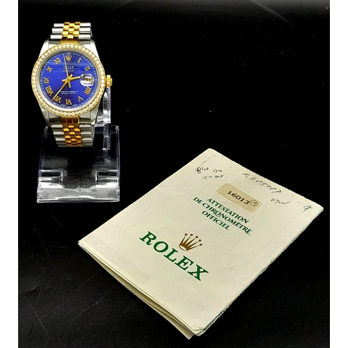 169 - A Bi-Metal and Diamond Rolex Oyster Perpetual Datejust Automatic Gents Watch. Gold and stainless ste... 