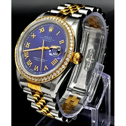 169 - A Bi-Metal and Diamond Rolex Oyster Perpetual Datejust Automatic Gents Watch. Gold and stainless ste... 