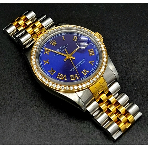 169 - A Bi-Metal and Diamond Rolex Oyster Perpetual Datejust Automatic Gents Watch. Gold and stainless ste... 