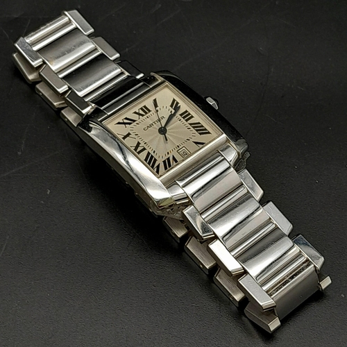 646 - An 18K Solid White Gold Cartier Francaise Tank Automatic Gents Watch. Solid gold bracelet and case -... 