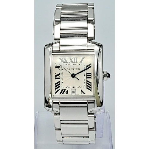 646 - An 18K Solid White Gold Cartier Francaise Tank Automatic Gents Watch. Solid gold bracelet and case -... 