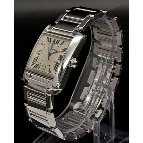 646 - An 18K Solid White Gold Cartier Francaise Tank Automatic Gents Watch. Solid gold bracelet and case -... 