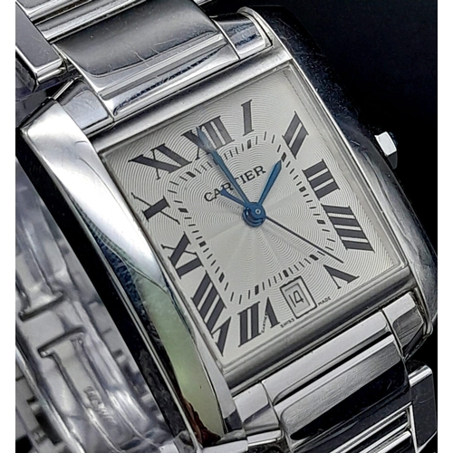 646 - An 18K Solid White Gold Cartier Francaise Tank Automatic Gents Watch. Solid gold bracelet and case -... 